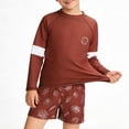 thumbnail image 1 of BXSRUTA Boys Swimsuit Set 3 Piece Toddler Boy Long Sleeve Rash Guard Swim Trunks with Swim Cap Sun Protection UPF 50+ Bathing Suit, 1 of 8