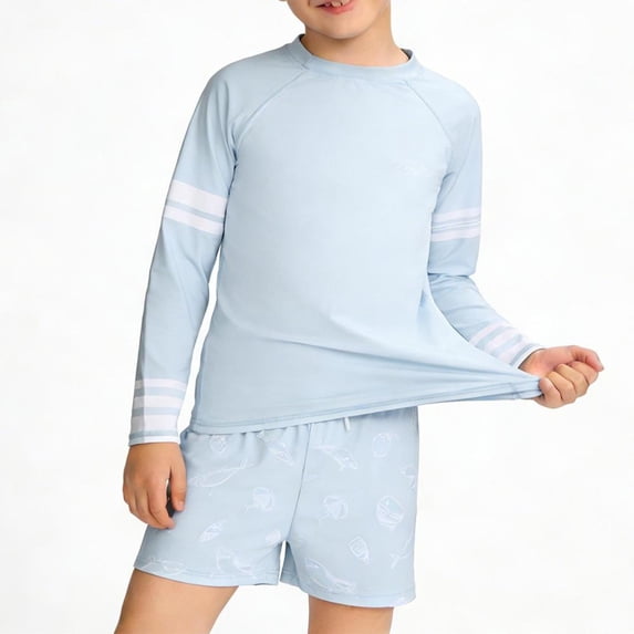 BXSRUTA Boys Swimsuit Set 3 Piece Toddler Boy Long Sleeve Rash Guard Swim Trunks with Swim Cap Sun Protection UPF 50+ Bathing Suit