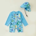 thumbnail image 1 of BXSRUTA Boys Swimsuits Toddler Half Zip UPF 50 One Piece Swimsuit for Baby Kids Conjoined Swimsuit with Swim Hat 2 Piece Set, 1 of 6