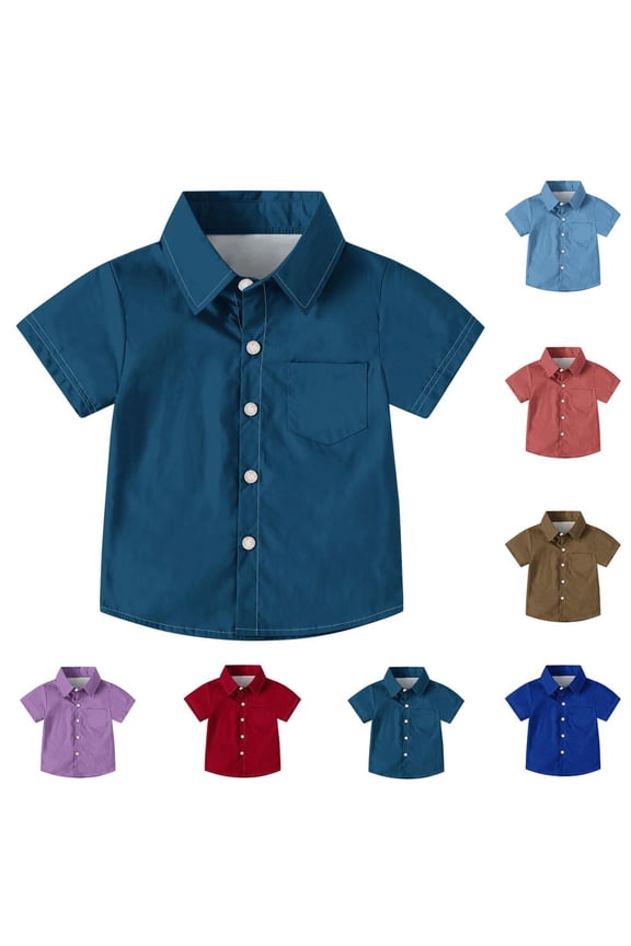 Boys and Girls Short Sleeve Casual School Uniform Shirt with Pocket Print Soft for Toddler Kids