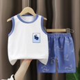 thumbnail image 1 of BXSRUTA Childrens Summer Short Sleeve Round Neck Tank Top and Shorts Set Soft Breathable Cotton Kids Pajamas Lounge Wear Two Piece, 1 of 4
