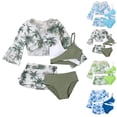 thumbnail image 1 of BXSRUTA Girls 8-12 Years High Waisted Printed 4 Piece Swimsuit Set with Shorts and Skirt Sun Protective Tankini Bathing Suit, 1 of 6