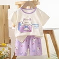 thumbnail image 1 of BXSRUTA Kids Casual Summer Outfit Cotton Short Sleeve Round Neck Shirt with Button Shoulder and Printed Shorts 2 Piece Set, 1 of 4