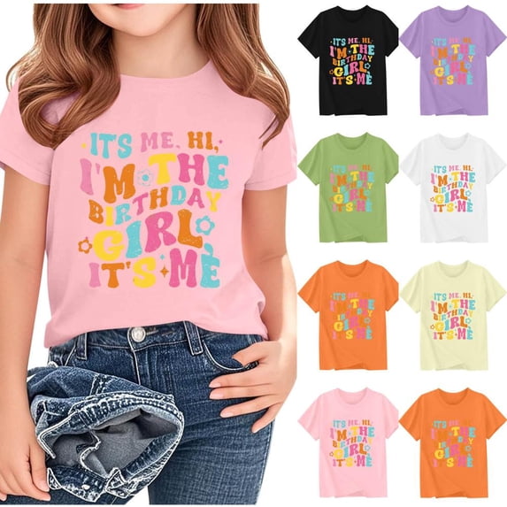 BXSRUTA Kids Short Sleeve Graphic T-Shirt Round Neck Soft Polyester Spandex Summer Birthday Party for Boys and Girls Ages 2-15