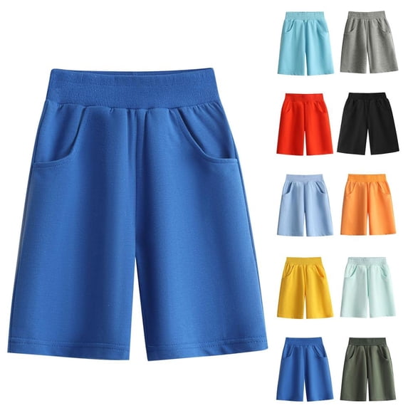 BXSRUTA Kids' Soft Cotton Blend Sports Shorts with Pockets Elastic Waist Summer Casual