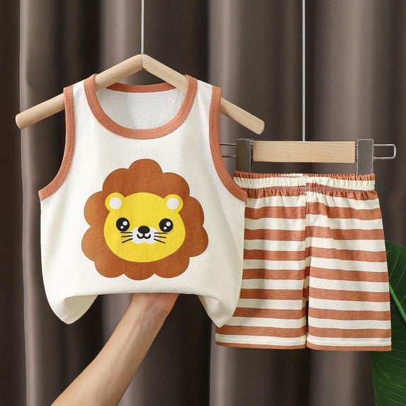 BXSRUTA Kids Toddler Summer Cotton 2 Piece Outfit Short Sleeve Round Neck T Shirt and Shorts Set for Boys Girls Loungewear
