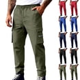 thumbnail image 1 of BXSRUTA Men's Cargo Pants With Multi Pocket Zipper Fly Drawstring Waist Relaxed Fit Straight Leg Outdoor Work Hiking Pants, 1 of 8