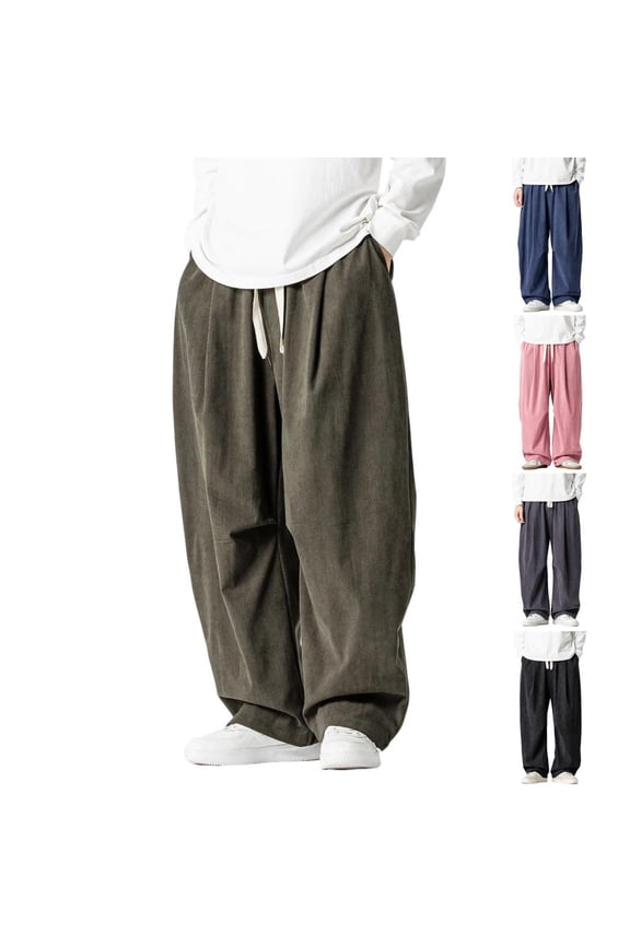 Men's Cargo Parachute Pants with Drawstring Pockets Relaxed Fit Straight Leg Casual Trousers Sizes M-5XL