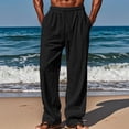 thumbnail image 1 of BXSRUTA Men's Casual Drawstring Pants Straight Leg Elastic Waist Trousers with Pockets Comfortable Lightweight Polyester Bottoms for Daily Wear, 1 of 7