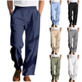 thumbnail image 1 of BXSRUTA Men's Casual Elastic Waist Drawstring Pants With Pockets Loose Fit Wide Leg Beach Lounge Trousers, 1 of 8