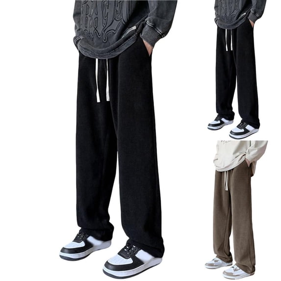 BXSRUTA Men's Casual Fleece Lined Pants With Drawstring Elastic Waistband and Pockets
