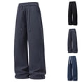 thumbnail image 1 of BXSRUTA Men's Casual Knitted Pants Elastic Waist Drawstring Loose Fit Straight Leg Trousers Solid Color Versatile Bottoms, 1 of 8