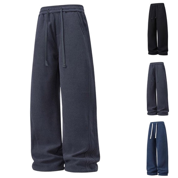 BXSRUTA Men's Casual Knitted Pants Elastic Waist Drawstring Loose Fit Straight Leg Trousers Solid Color Versatile Bottoms
