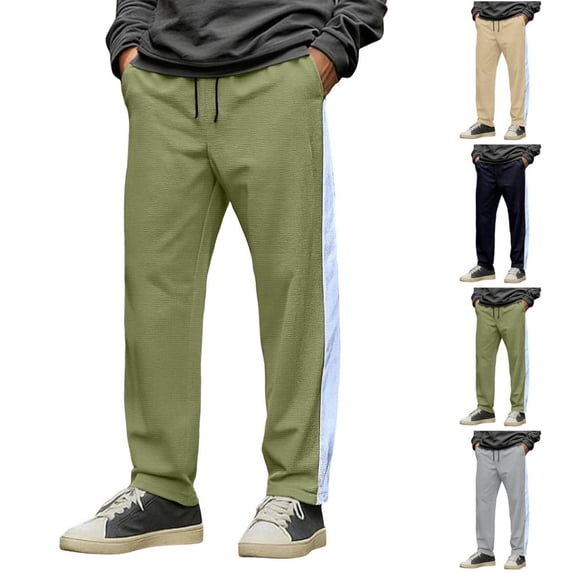 BXSRUTA Men's Elastic Waist Drawstring Straight Leg Casual Pants with Pockets Comfort Breathive Lounge Bottoms Size M-3XL