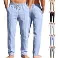 thumbnail image 1 of BXSRUTA Men's Linen Blend Pants with Elastic Waist Drawstring and Pockets Casual Straight Leg Trousers for Summer, 1 of 8