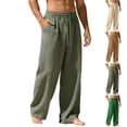 thumbnail image 1 of BXSRUTA Men's Loose Fit Casual Pants with Embroidered Pockets and Drawstring Elastic Waist, Linen-Style Polyester Full Length Pants, 1 of 4