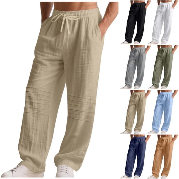BXSRUTA Men's Loose Fit Straight Leg Drawstring Pants with Pockets, Lightweight Soft Trousers for Daily Wear