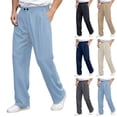 thumbnail image 1 of BXSRUTA Men's Pleated Comfortable Casual Pants with Drawstring Elastic Waist and Pockets Straight Leg, 1 of 8