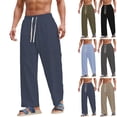 thumbnail image 1 of BXSRUTA Men's Wide Leg Pants Casual Loose Fit with Drawstring Elastic Waist Breathable for Daily Lounge Sports, 1 of 4