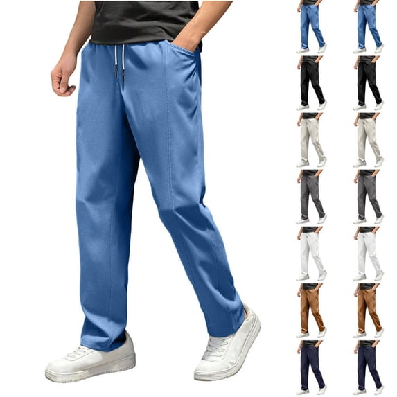 BXSRUTA Mens Elastic Waist Drawstring Pants with Pockets Casual Straight Leg Lounge Trousers