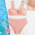 thumbnail image 1 of BXSRUTA Teen Girls Bikini Set with Chest Padding Ribbed Textured V-Neck Two Piece Swimsuit Adjustable Straps High Cut Bottoms Summer Beach Vacation Youth Swimwear Sizes 140-170, 1 of 8