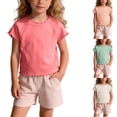 thumbnail image 1 of BXSRUTA Toddler Girls Short Sleeve Shirts Solid Color Soft Casual Tee Tops Ruffle Blouses 12 Months-9 Years, 1 of 8