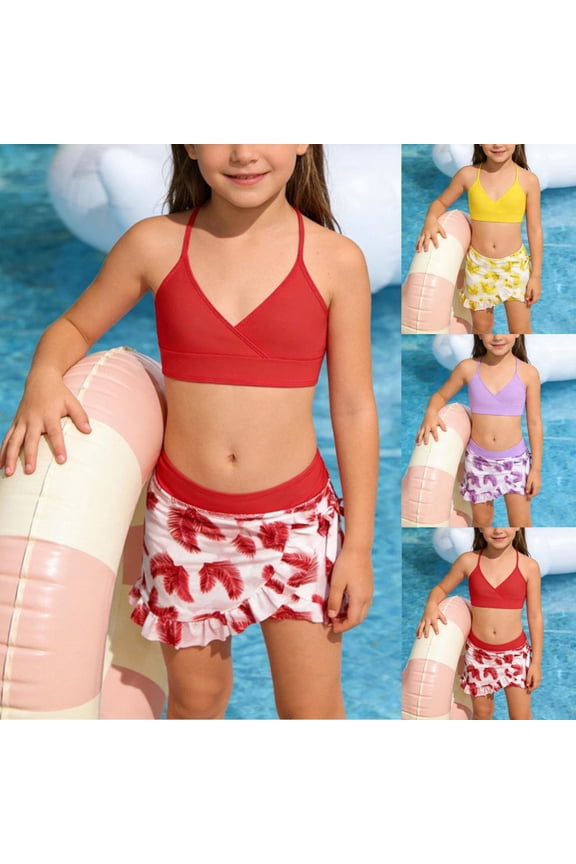 Tween Girls 2 Piece Swimsuit Bikini Set Soft Stretchy Fabric UPF 50+ Sun Protection Two Piece Swimsuits for Teen Girls Split Belly Bathing Suit