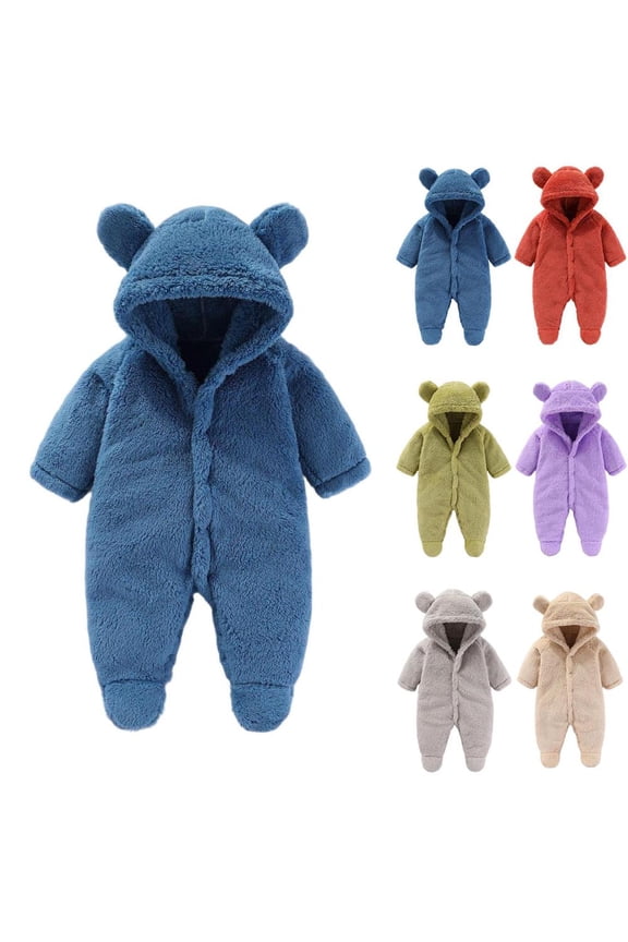 Warm Baby Hooded Jumpsuit Soft Fleece Coverall for Newborn to Toddler Fall Winter