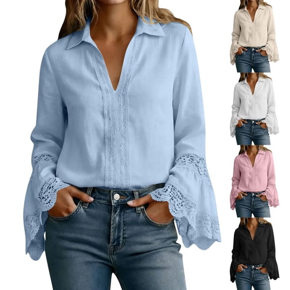 BXSRUTA Women's Casual Long Sleeve Ruffled Collar Blouse Soft Stretchy Polyester Tunic Top for Daily Work Office Wear