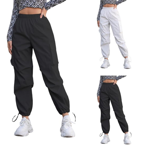 BXSRUTA Women's Elastic Waistband Workload Pants with Pockets Straight Leg Comfy Casual Trousers