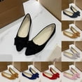 thumbnail image 1 of BXSRUTA Women's Extended Size Pointed Toe Work Flats with Bow, Soft Cloth Comfortable Shoes for All-Day Wear, 1 of 4