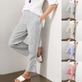 thumbnail image 1 of BXSRUTA Women's High Waisted Elastic Waist Button Front Pants with Pockets Casual Printed Loose Fit Split Hem Trousers, 1 of 8