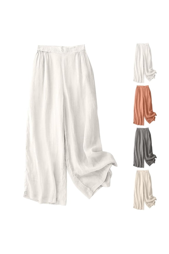 Women's High Waisted Wide Leg Loose Fit Soft Polyester Elastic Waist Summer Casual Split Hem Flattering Long Pants