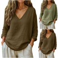 thumbnail image 1 of BXSRUTA Women's Loose Fit V Neck Long Sleeve Blouse Casual Flowy Solid Color Pullover Top, 1 of 6