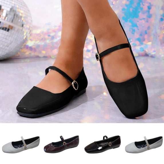 BXSRUTA Women's Plus Size Adjustable Buckle Mary Jane Flats Comfortable Faux Leather Low Heel Spring Summer Everyday Shoes