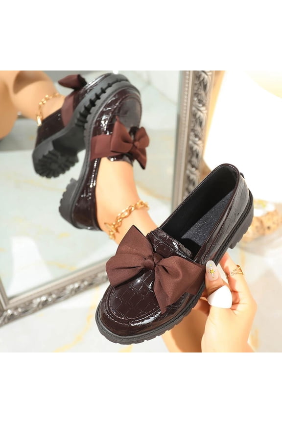 Women's Plus Size British Style Loafer Thick Heel Patent Leather Slip on Shoes Comfort Casual Footwear