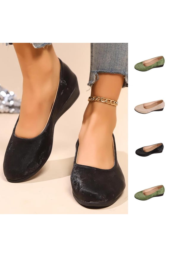 Women's Plus Size Faux Suede Wedge Heel Comfortable Slip on Round Toe Casual Shoes