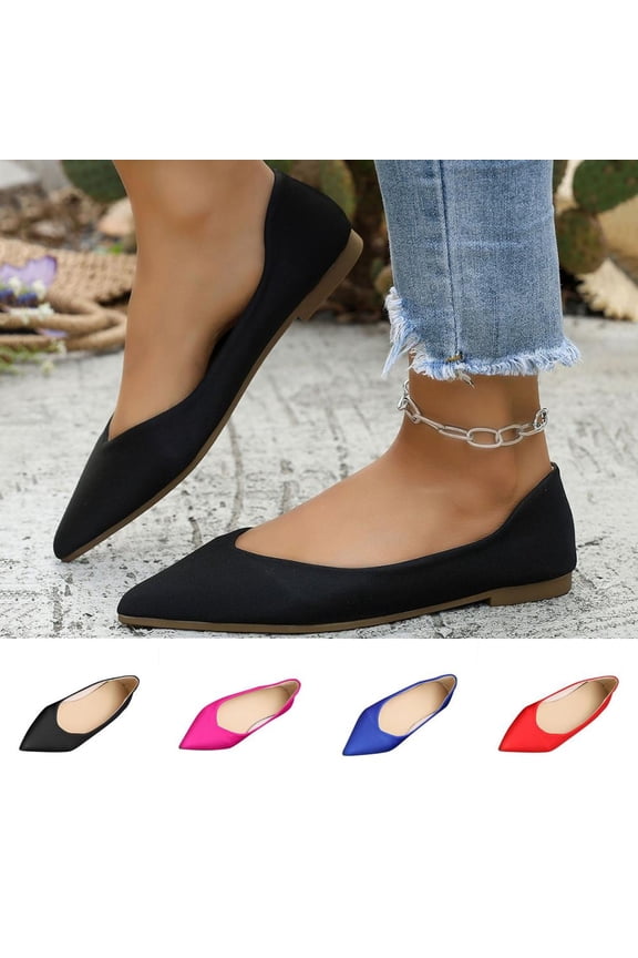 Women's Plus Size Pointed Toe Flat Sandals Low Heel Comfort Shoes Satin Upper Soft Sole Casual Everyday Spring Summer V Shape Opening