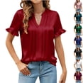 thumbnail image 1 of BXSRUTA Women's Satin V-Neck Short Sleeve Blouse Business Casual Dressy Tops Lightweight Flowy Shirt, 1 of 8