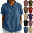 thumbnail image 1 of BXSRUTA Women's Short Sleeve Collared Solid Color Loose Fit Casual Pullover Blouse Top, 1 of 7