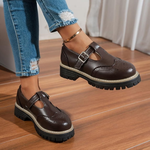 BXSRUTA Women's Versatile Casual Mary Jane Loafers, Comfortable Round Toe Block Heel, Spring Summer Shoes.