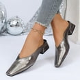 thumbnail image 1 of BXSRUTA Womens Plus Size Leather Square Toe Low Heel Slippers Backless Slip on Comfort Casual Shoes, 1 of 8