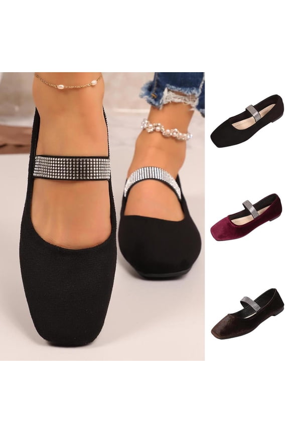 Womens Slip on Loafers Moccasins Crystal Embellished Square Toe Low Heel Flats Casual Comfort Shoes