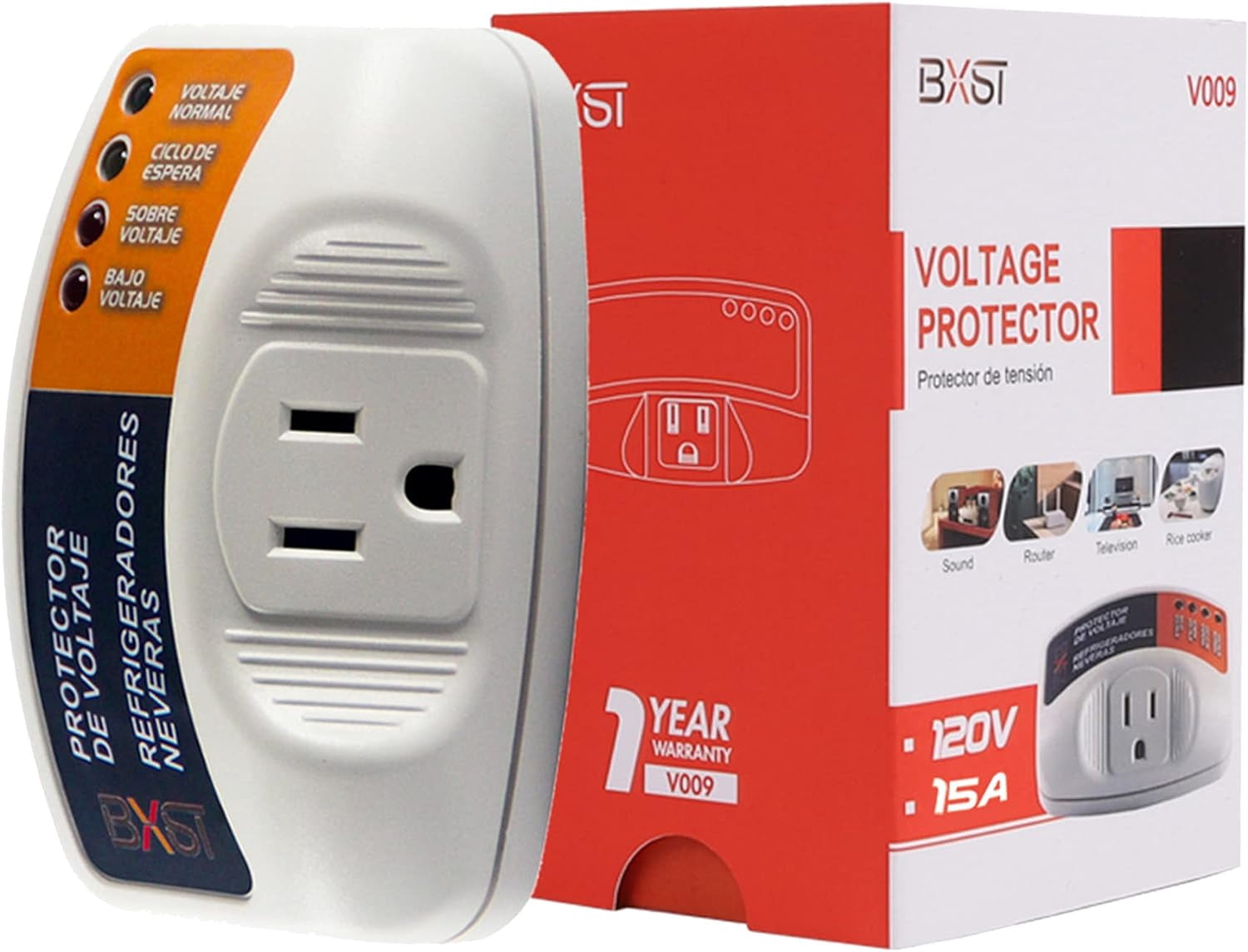 BXST One Outlet Plug in Voltage Protector for Home Protects Against High and Low Voltage Surge Protector for Refrigerator/TV/PC 120V 1800W (1 Pack)