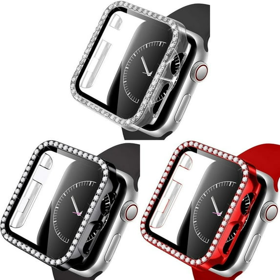 BXUXOHS (1/3Pack) Bling Cover for Apple Watch Case 38mm 40mm 41mm 42mm 44mm 45mm Women, Tempered Glass Screen Protector Diamonds Full Protective Bumper Accessories for iWtch Series 8 7 SE 6 5 4 3 2 1
