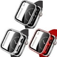 thumbnail image 1 of BXUXOHS (1/3Pack) Bling Cover for Apple Watch Case 38mm 40mm 41mm 42mm 44mm 45mm Women, Tempered Glass Screen Protector Diamonds Full Protective Bumper Accessories for iWtch Series 8 7 SE 6 5 4 3 2 1, 1 of 9