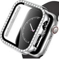 thumbnail image 1 of BXUXOHS (1/3Pack) Bling Cover for Apple Watch Case 38mm 40mm 41mm 42mm 44mm 45mm Women, Tempered Glass Screen Protector Diamonds Full Protective Bumper Accessories for iWtch Series 8 7 SE 6 5 4 3 2 1, 1 of 9