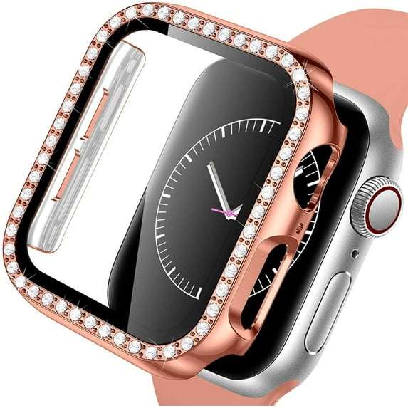 BXUXOHS (1/3Pack) Bling Cover for Apple Watch Case 38mm 40mm 41mm 42mm 44mm 45mm Women, Tempered Glass Screen Protector Diamonds Full Protective Bumper Accessories for iWtch Series 8 7 SE 6 5 4 3 2 1