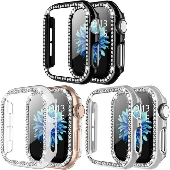 BXUXOHS (1Pack/3Pack) Bling Cover for Apple Watch Case 41mm 40mm 38mm 42mm 44mm 45mm Women Shockproof Hard PC Full Tempered Glass Diamond Bumper Case Accessories for iWatch Series 8 7 SE 6 5 4 3 2 1