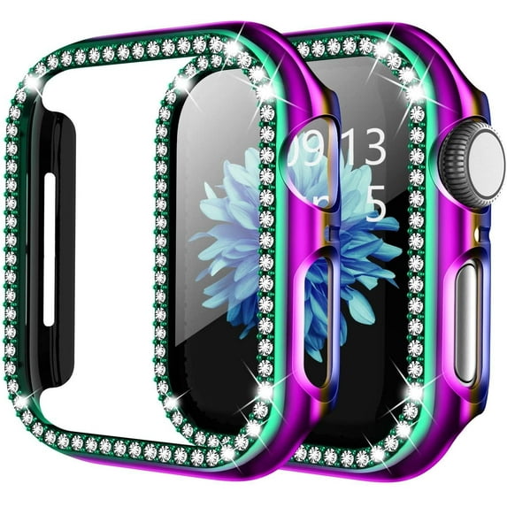 BXUXOHS (1Pack/3Pack) Bling Cover for Apple Watch Case 41mm 40mm 38mm 42mm 44mm 45mm Women Shockproof Hard PC Full Tempered Glass Diamond Bumper Case Accessories for iWatch Series 8 7 SE 6 5 4 3 2 1